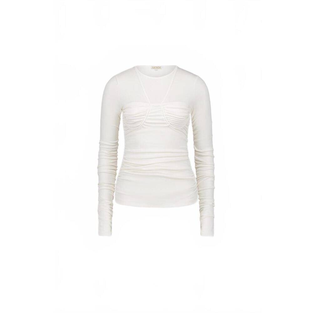 NEW SAEMDI women's long sleeve bra top in white/beige